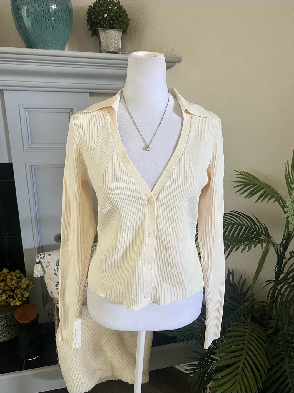 rag & bone Cream Ribbed Button-Down Collared Top nwot - Picture 6 of 11